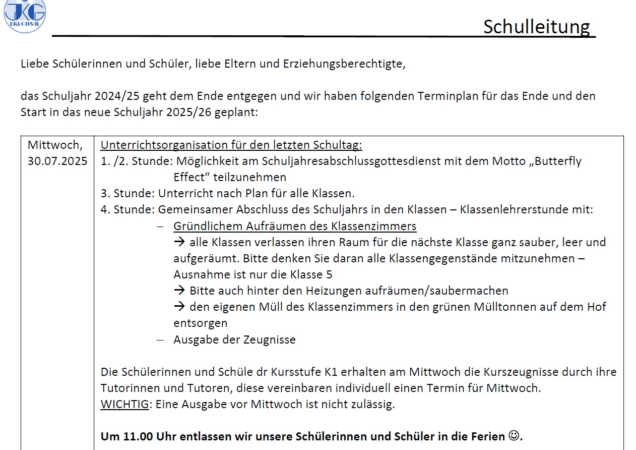 Der letzte Schultag im Schuljahr 2024/25
