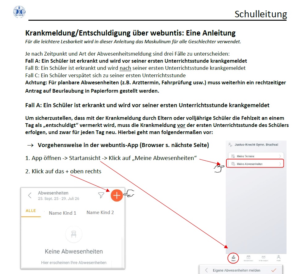 Krankmeldung und Entschuldigung über WebUntis